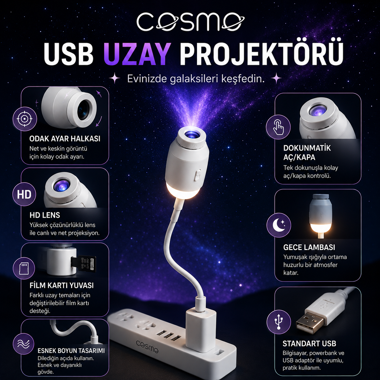 COSMO™ USB Galaksi Projektör